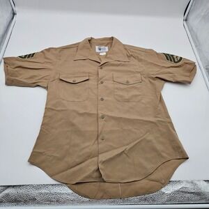 US Military Khaki Short Sleeve Button Up Shirt Size 16 1/2 Sergeant Stripes